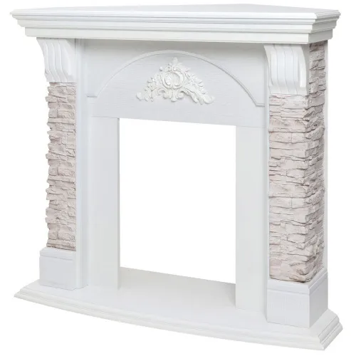 Портал RealFlame Athena STD (под очаг Majestic, Fobos) угловой, белый дуб, сланец серый опаленный